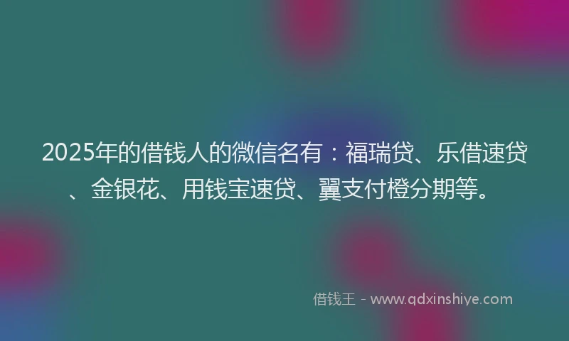 2025年的借钱人的微信名有：福瑞贷、乐借速贷、金银花、用钱宝速贷、翼支付橙分期等。