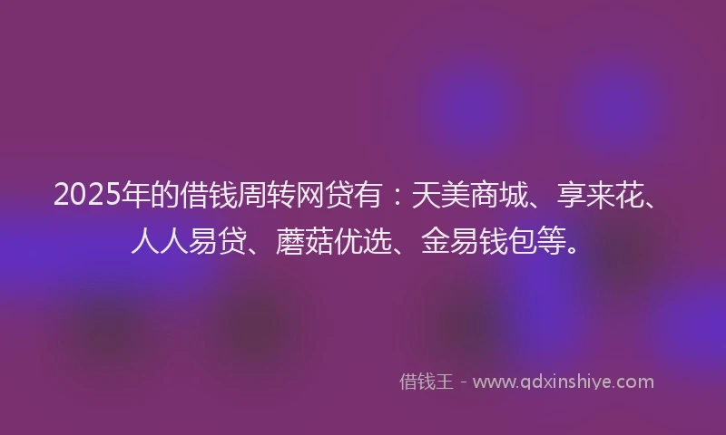 2025年的借钱周转网贷有：天美商城、享来花、人人易贷、蘑菇优选、金易钱包等。