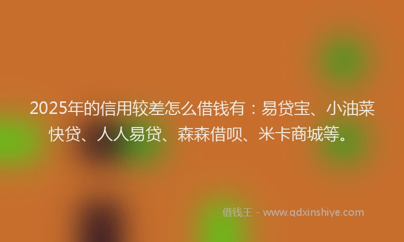 2025年的信用较差怎么借钱有：易贷宝、小油菜快贷、人人易贷、森森借呗、米卡商城等。