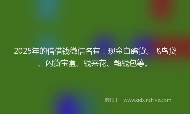 2025年的借借钱微信名有：现金白鸽贷、飞鸟贷、闪贷宝盒、钱来花、甄钱包等。