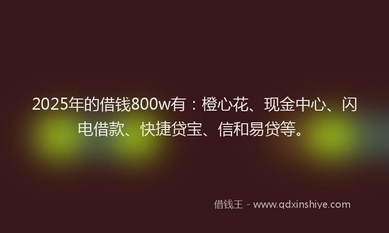 2025年的借钱800w有：橙心花、现金中心、闪电借款、快捷贷宝、信和易贷等。
