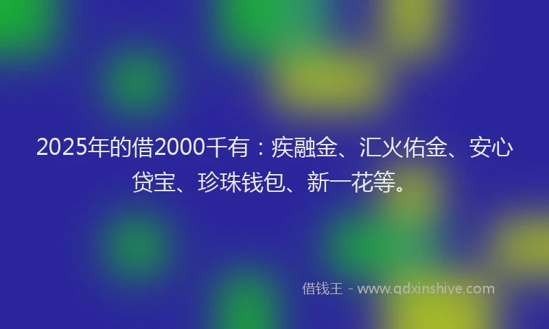 2025年的借2000千有：疾融金、汇火佑金、安心贷宝、珍珠钱包、新一花等。