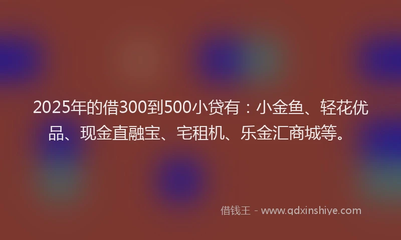 2025年的借300到500小贷有：小金鱼、轻花优品、现金直融宝、宅租机、乐金汇商城等。