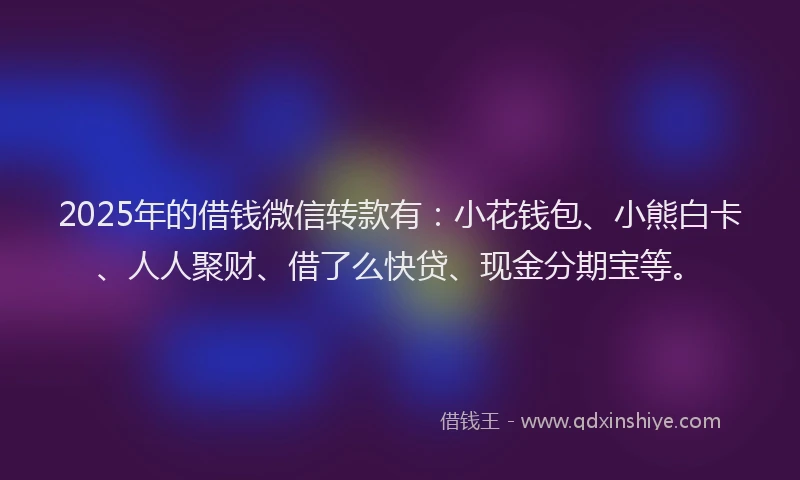 2025年的借钱微信转款有：小花钱包、小熊白卡、人人聚财、借了么快贷、现金分期宝等。