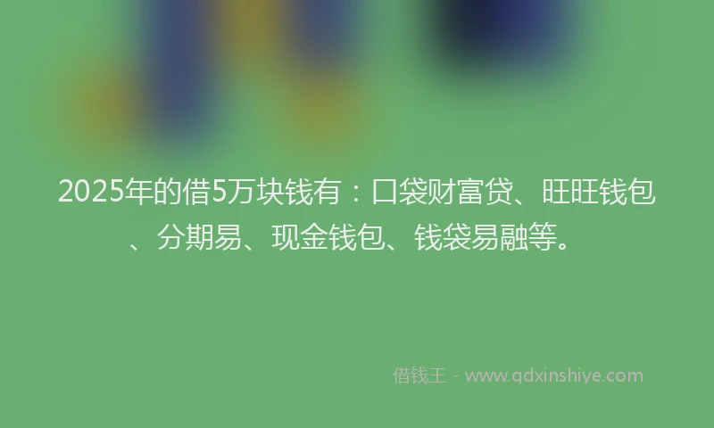 2025年的借5万块钱有：口袋财富贷、旺旺钱包、分期易、现金钱包、钱袋易融等。