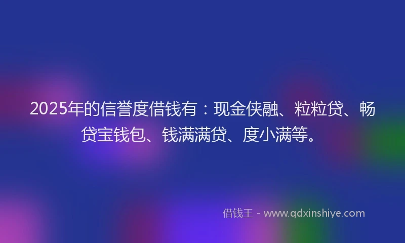 2025年的信誉度借钱有：现金侠融、粒粒贷、畅贷宝钱包、钱满满贷、度小满等。