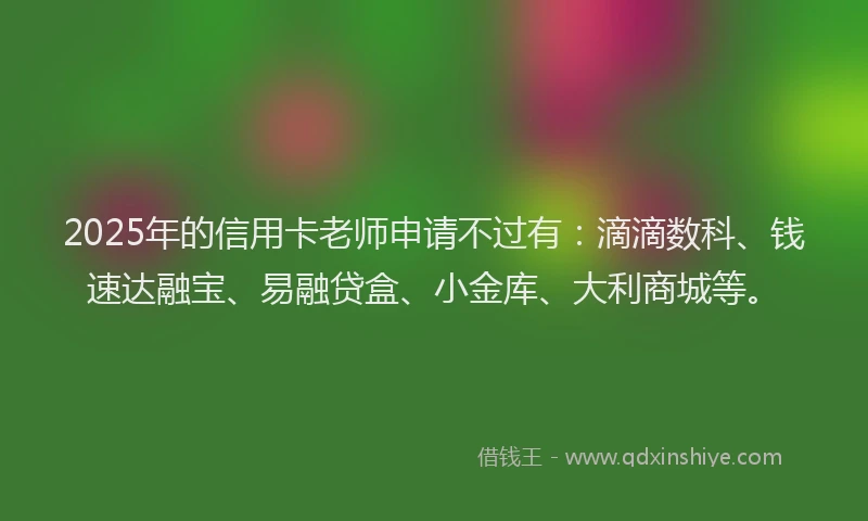 2025年的信用卡老师申请不过有：滴滴数科、钱速达融宝、易融贷盒、小金库、大利商城等。