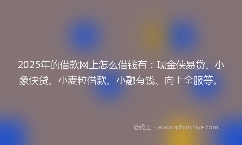 2025年的借款网上怎么借钱有:现金侠易贷、小象快贷、小麦粒借款、小融有钱、向上金服等。