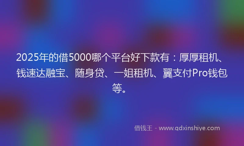 2025年的借5000哪个平台好下款有：厚厚租机、钱速达融宝、随身贷、一姐租机、翼支付Pro钱包等。