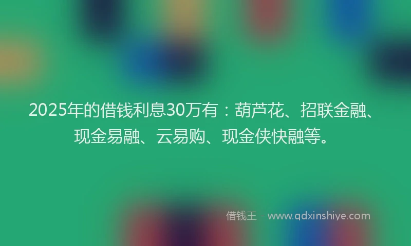 2025年的借钱利息30万有：葫芦花、招联金融、现金易融、云易购、现金侠快融等。