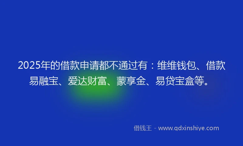 2025年的借款申请都不通过有：维维钱包、借款易融宝、爱达财富、蒙享金、易贷宝盒等。