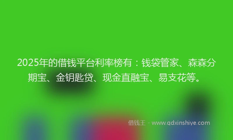 2025年的借钱平台利率榜有：钱袋管家、森森分期宝、金钥匙贷、现金直融宝、易支花等。