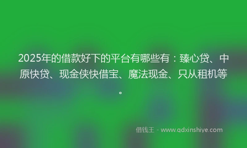 2025年的借款好下的平台有哪些有：臻心贷、中原快贷、现金侠快借宝、魔法现金、只从租机等。
