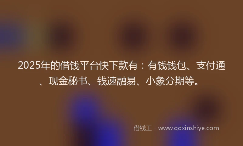 2025年的借钱平台快下款有：有钱钱包、支付通、现金秘书、钱速融易、小象分期等。