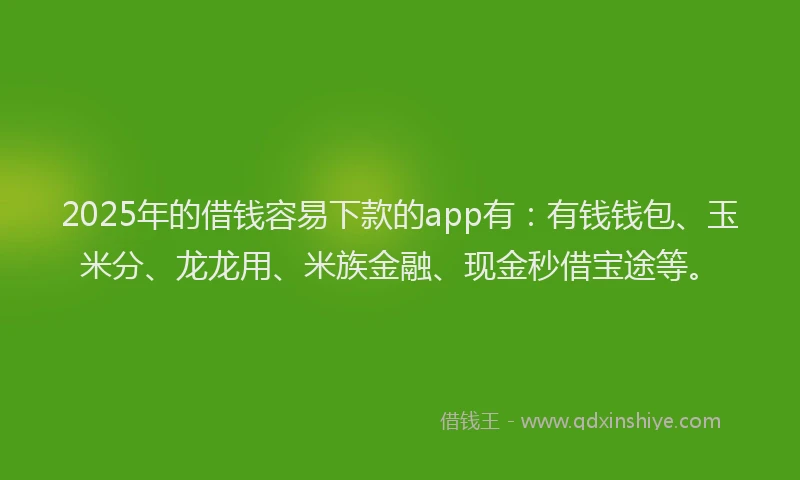 2025年的借钱容易下款的app有：有钱钱包、玉米分、龙龙用、米族金融、现金秒借宝途等。