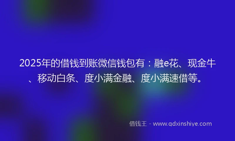 2025年的借钱到账微信钱包有：融e花、现金牛、移动白条、度小满金融、度小满速借等。