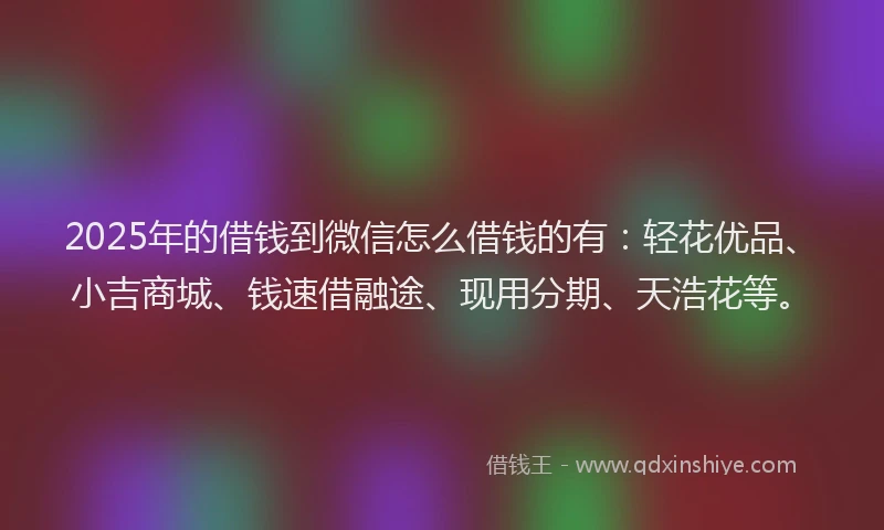 2025年的借钱到微信怎么借钱的有：轻花优品、小吉商城、钱速借融途、现用分期、天浩花等。