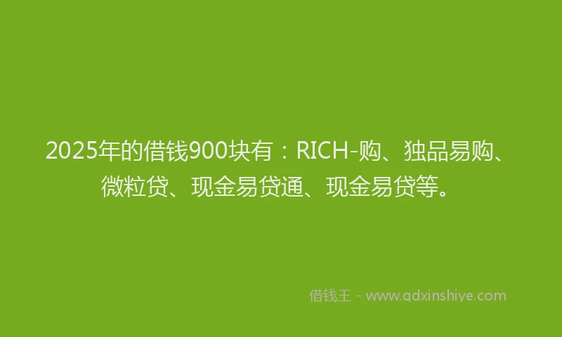 2025年的借钱900块有：RICH-购、独品易购、微粒贷、现金易贷通、现金易贷等。