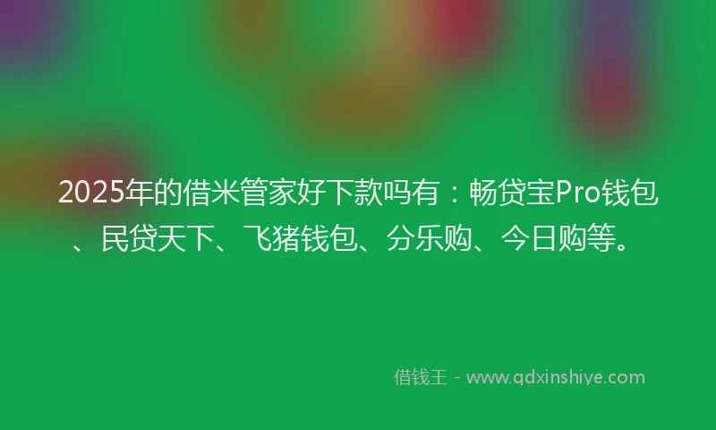 2025年的借米管家好下款吗有：畅贷宝Pro钱包、民贷天下、飞猪钱包、分乐购、今日购等。