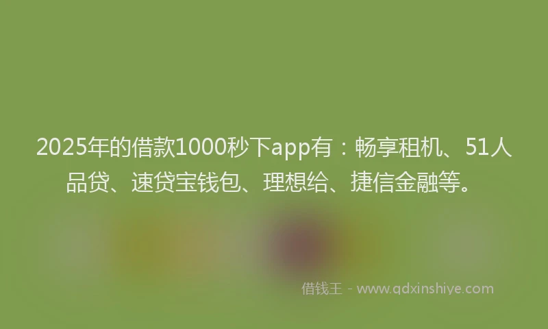 2025年的借款1000秒下app有：畅享租机、51人品贷、速贷宝钱包、理想给、捷信金融等。