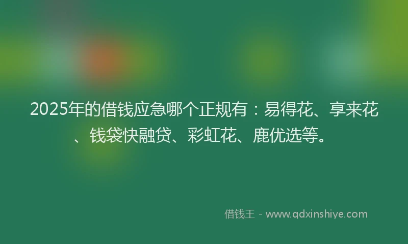 2025年的借钱应急哪个正规有：易得花、享来花、钱袋快融贷、彩虹花、鹿优选等。