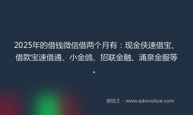 2025年的借钱微信借两个月有:现金侠速借宝、借款宝速借通、小金鸽、招联金融、涌泉金服等。