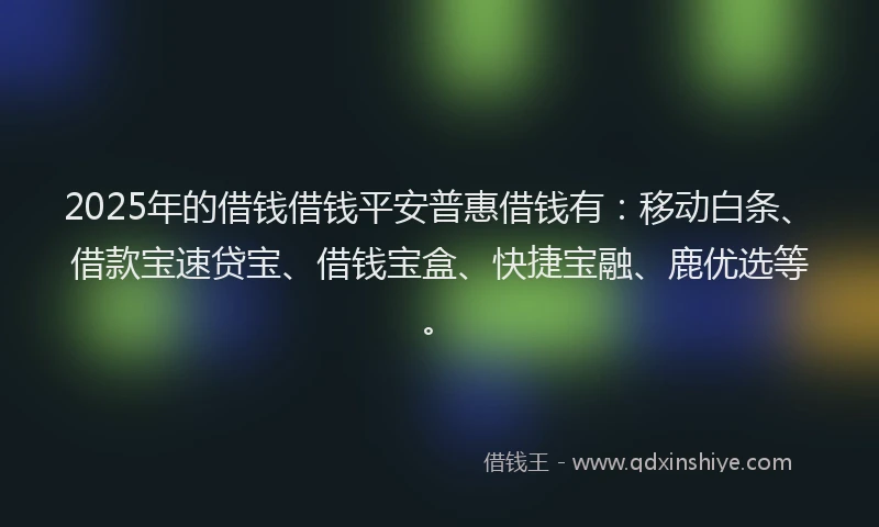 2025年的借钱借钱平安普惠借钱有:移动白条、借款宝速贷宝、借钱宝盒、快捷宝融、鹿优选等。