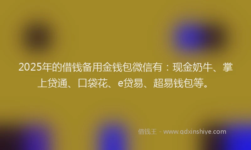 2025年的借钱备用金钱包微信有：现金奶牛、掌上贷通、口袋花、e贷易、超易钱包等。