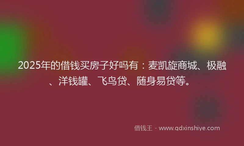 2025年的借钱买房子好吗有：麦凯旋商城、极融、洋钱罐、飞鸟贷、随身易贷等。