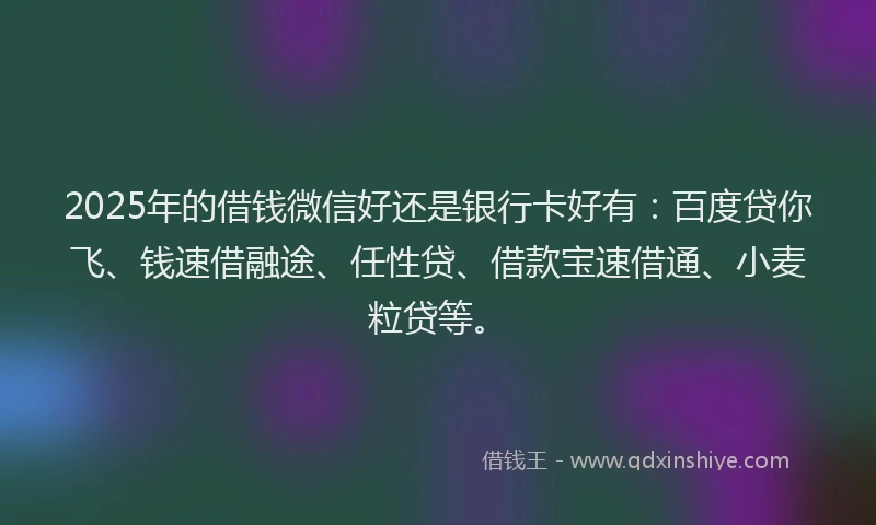 2025年的借钱微信好还是银行卡好有：百度贷你飞、钱速借融途、任性贷、借款宝速借通、小麦粒贷等。