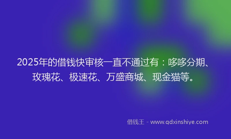 2025年的借钱快审核一直不通过有：哆哆分期、玫瑰花、极速花、万盛商城、现金猫等。