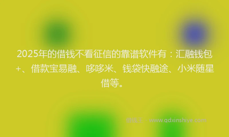 2025年的借钱不看征信的靠谱软件有：汇融钱包+、借款宝易融、哆哆米、钱袋快融途、小米随星借等。