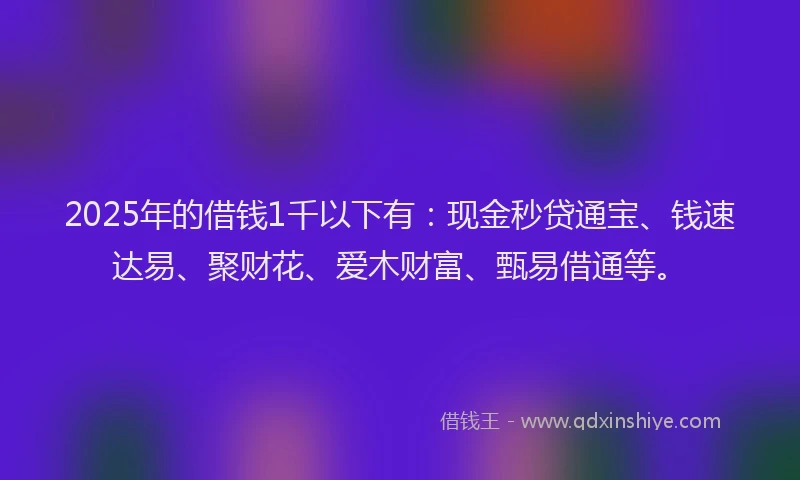 2025年的借钱1千以下有：现金秒贷通宝、钱速达易、聚财花、爱木财富、甄易借通等。