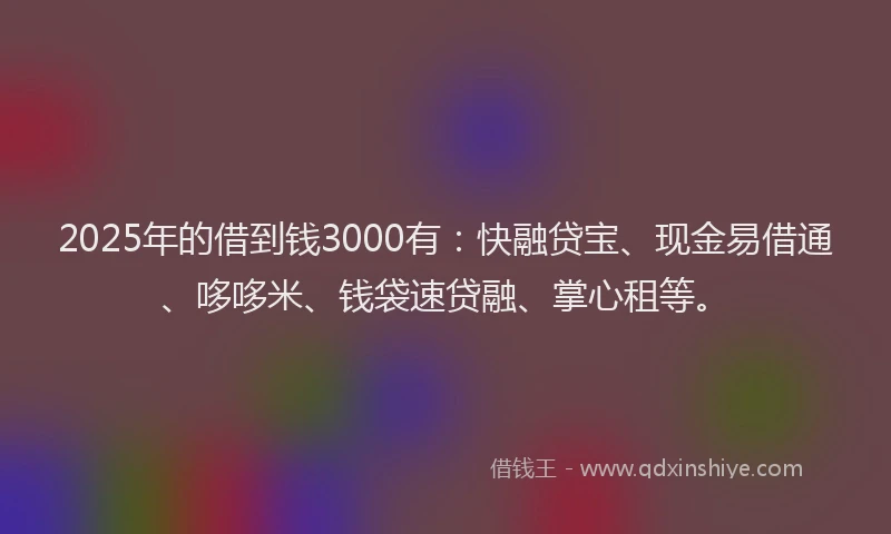 2025年的借到钱3000有：快融贷宝、现金易借通、哆哆米、钱袋速贷融、掌心租等。