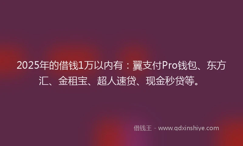 2025年的借钱1万以内有：翼支付Pro钱包、东方汇、金租宝、超人速贷、现金秒贷等。