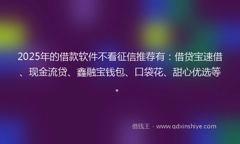 2025年的借款软件不看征信推荐有：借贷宝速借、现金流贷、鑫融宝钱包、口袋花、甜心优选等。