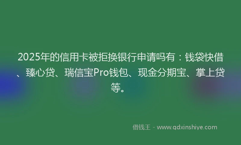 2025年的信用卡被拒换银行申请吗有：钱袋快借、臻心贷、瑞信宝Pro钱包、现金分期宝、掌上贷等。