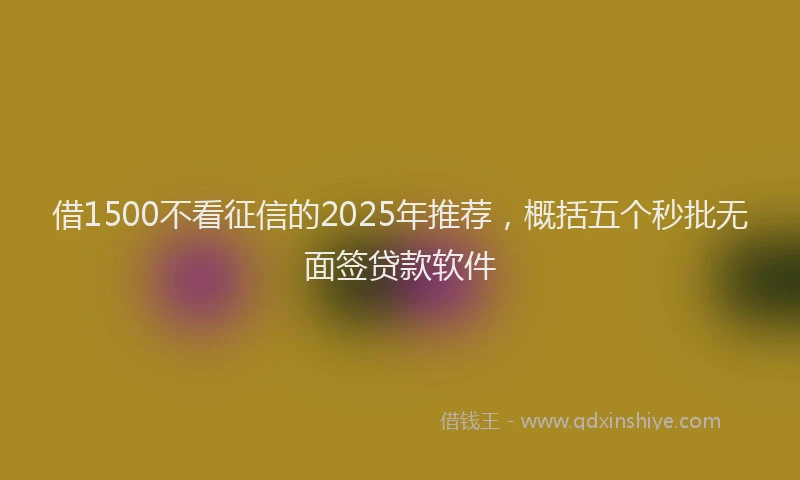 借1500不看征信的2025年推荐，概括五个秒批无面签贷款软件