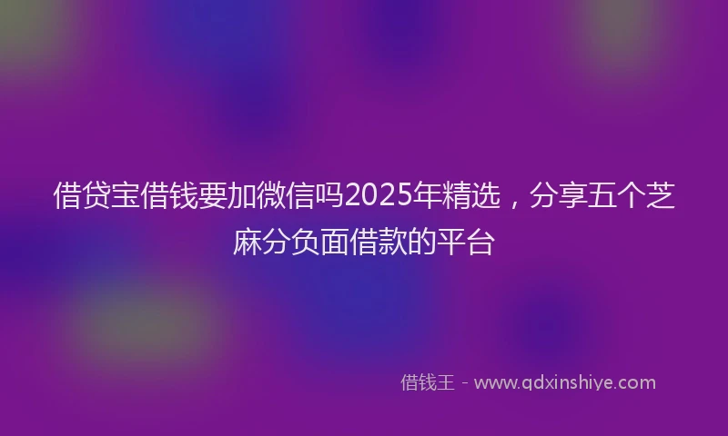 借贷宝借钱要加微信吗2025年精选，分享五个芝麻分负面借款的平台