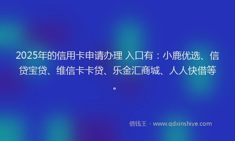 2025年的信用卡申请办理 入口有：小鹿优选、信贷宝贷、维信卡卡贷、乐金汇商城、人人快借等。