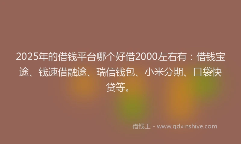 2025年的借钱平台哪个好借2000左右有：借钱宝途、钱速借融途、瑞信钱包、小米分期、口袋快贷等。