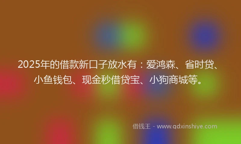 2025年的借款新口子放水有：爱鸿森、省时贷、小鱼钱包、现金秒借贷宝、小狗商城等。