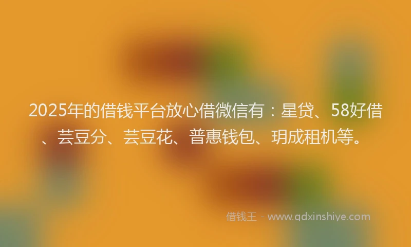 2025年的借钱平台放心借微信有：星贷、58好借、芸豆分、芸豆花、普惠钱包、玥成租机等。