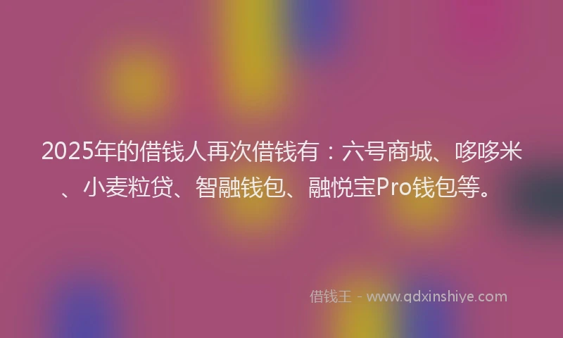2025年的借钱人再次借钱有：六号商城、哆哆米、小麦粒贷、智融钱包、融悦宝Pro钱包等。