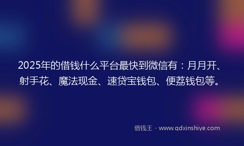 2025年的借钱什么平台最快到微信有：月月开、射手花、魔法现金、速贷宝钱包、便荔钱包等。