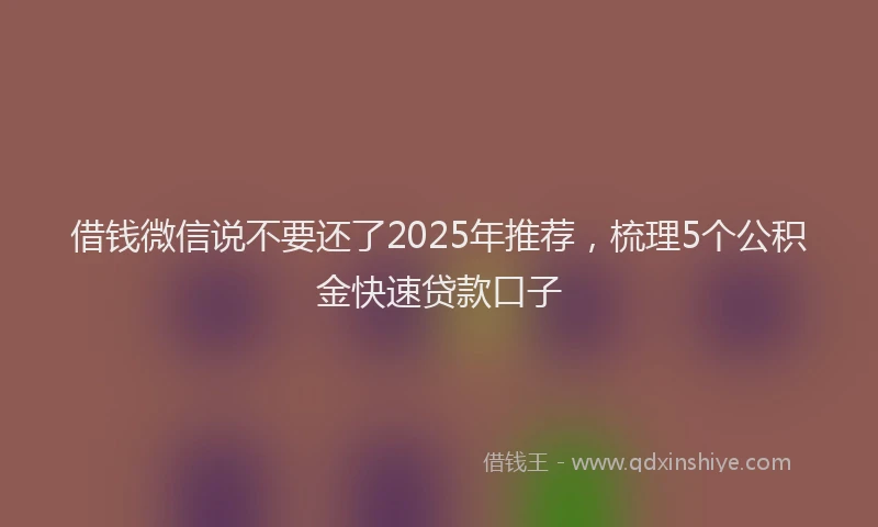 借钱微信说不要还了2025年推荐,梳理5个公积金快速贷款口子