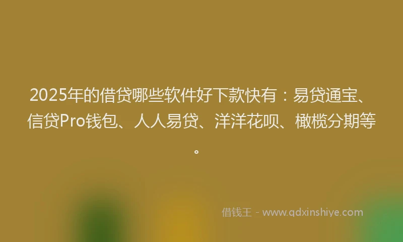 2025年的借贷哪些软件好下款快有：易贷通宝、信贷Pro钱包、人人易贷、洋洋花呗、橄榄分期等。