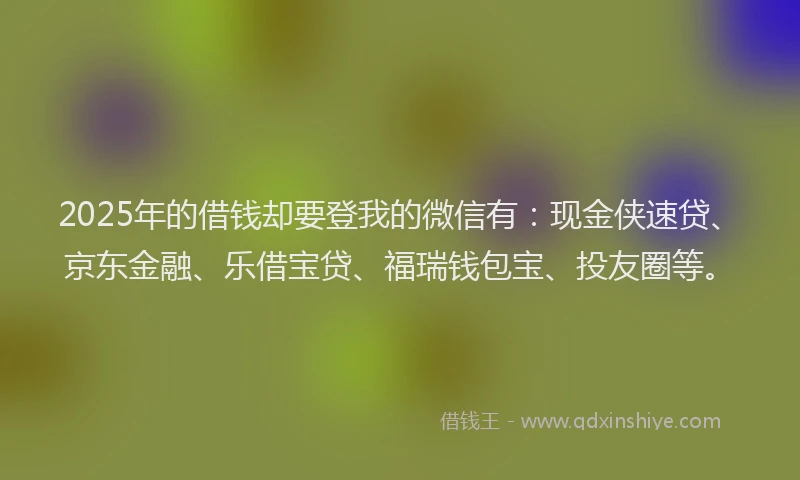 2025年的借钱却要登我的微信有：现金侠速贷、京东金融、乐借宝贷、福瑞钱包宝、投友圈等。
