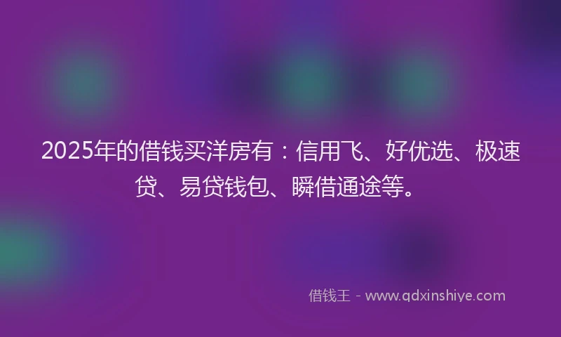 2025年的借钱买洋房有:信用飞、好优选、极速贷、易贷钱包、瞬借通途等。