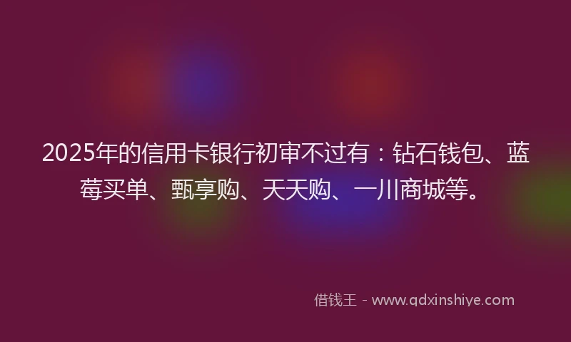 2025年的信用卡银行初审不过有：钻石钱包、蓝莓买单、甄享购、天天购、一川商城等。